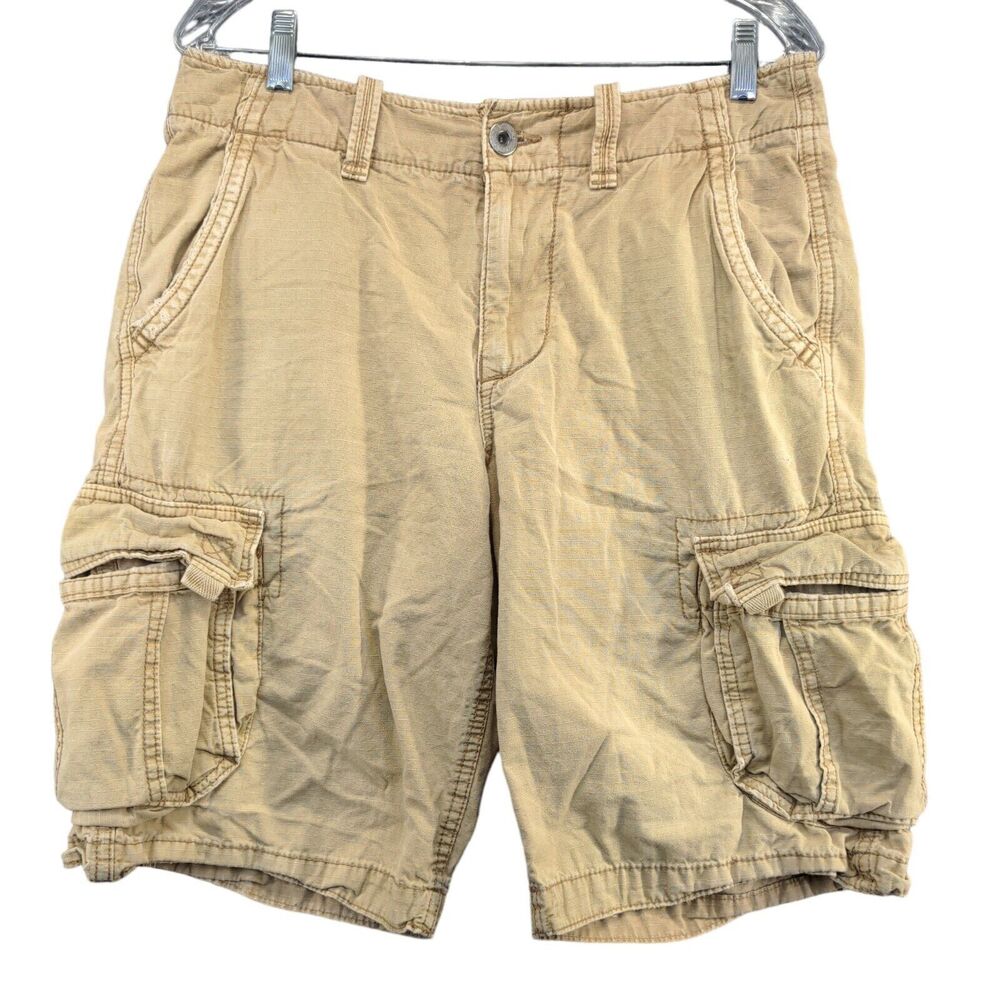 American Eagle Men's Longer Length Cargo Shorts Tan Size 30 100% Cotton Pockets